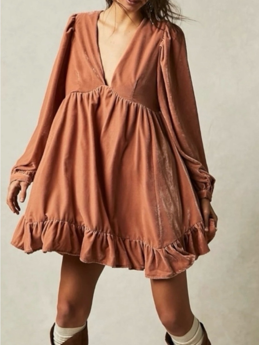 Free People Estella Velvet Ruffled Mini Dress size XS